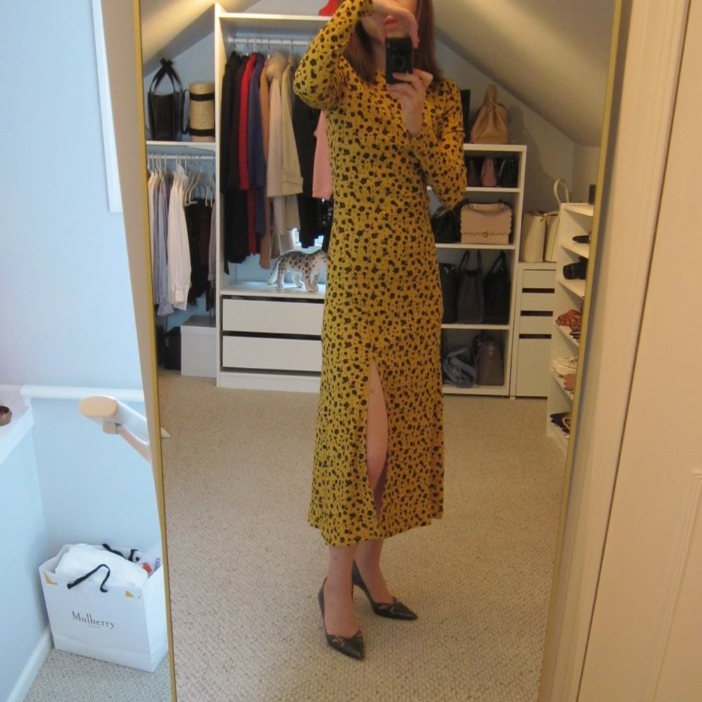H&M Yellow Floral Midi Dress XS New